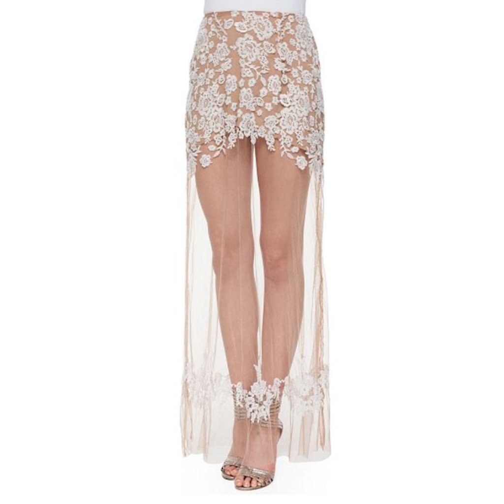 For Love & Lemons Luau Sheer/Embroidered Maxi Skirt
